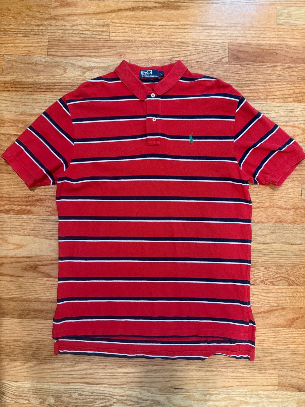 Polo Ralph Lauren Red Striped Polo Shirt Green Pony Men’s Large Cotton